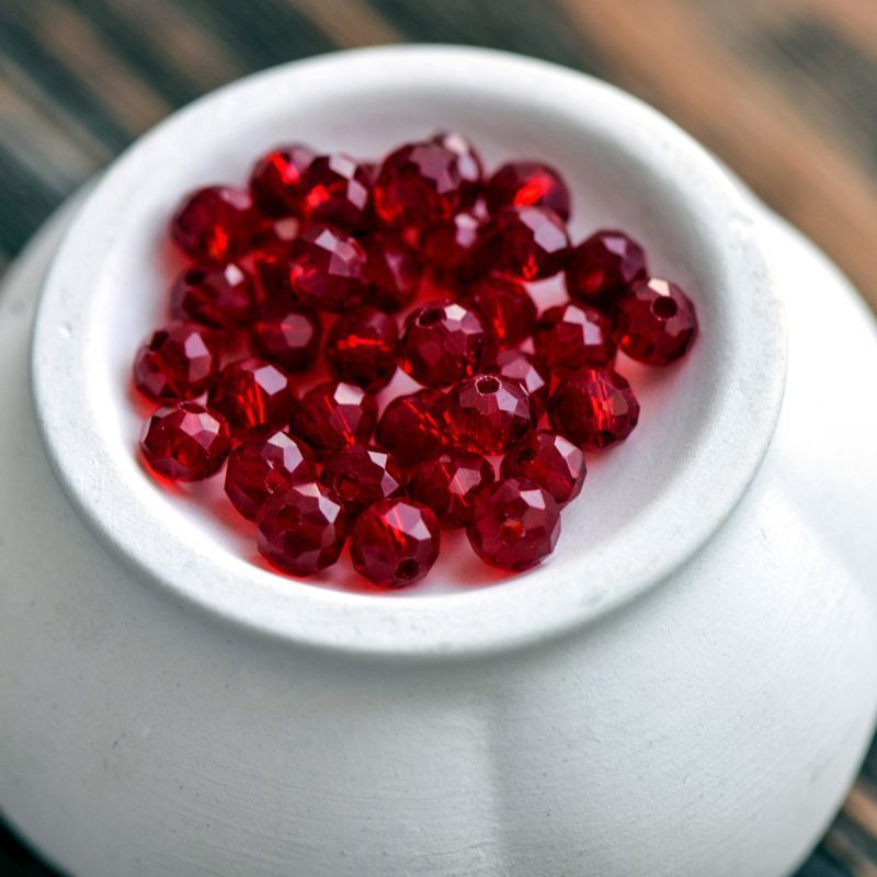 бусина, стекло абакус 6, граненая, цвет темно-красный, 6х4 мм