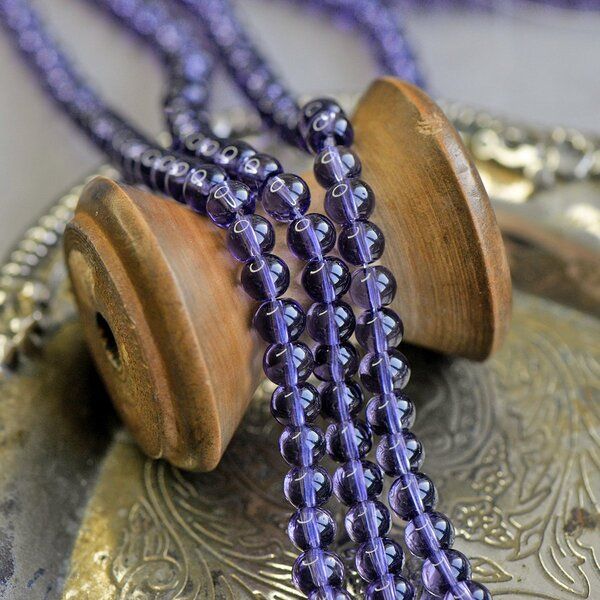 бусина, стекло 6, цвет сиреневый, 6 мм