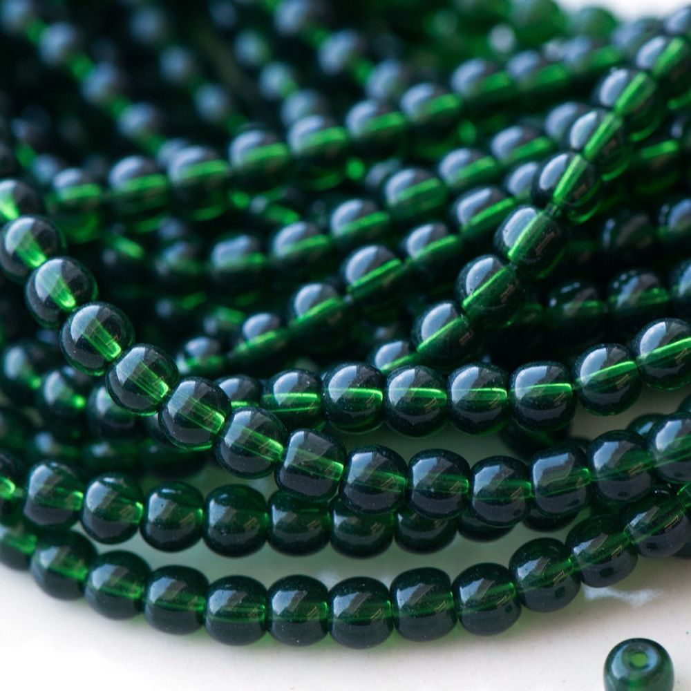 бусина, стекло 4, цвет зеленый, 4 мм (уп 50+/-5 шт)