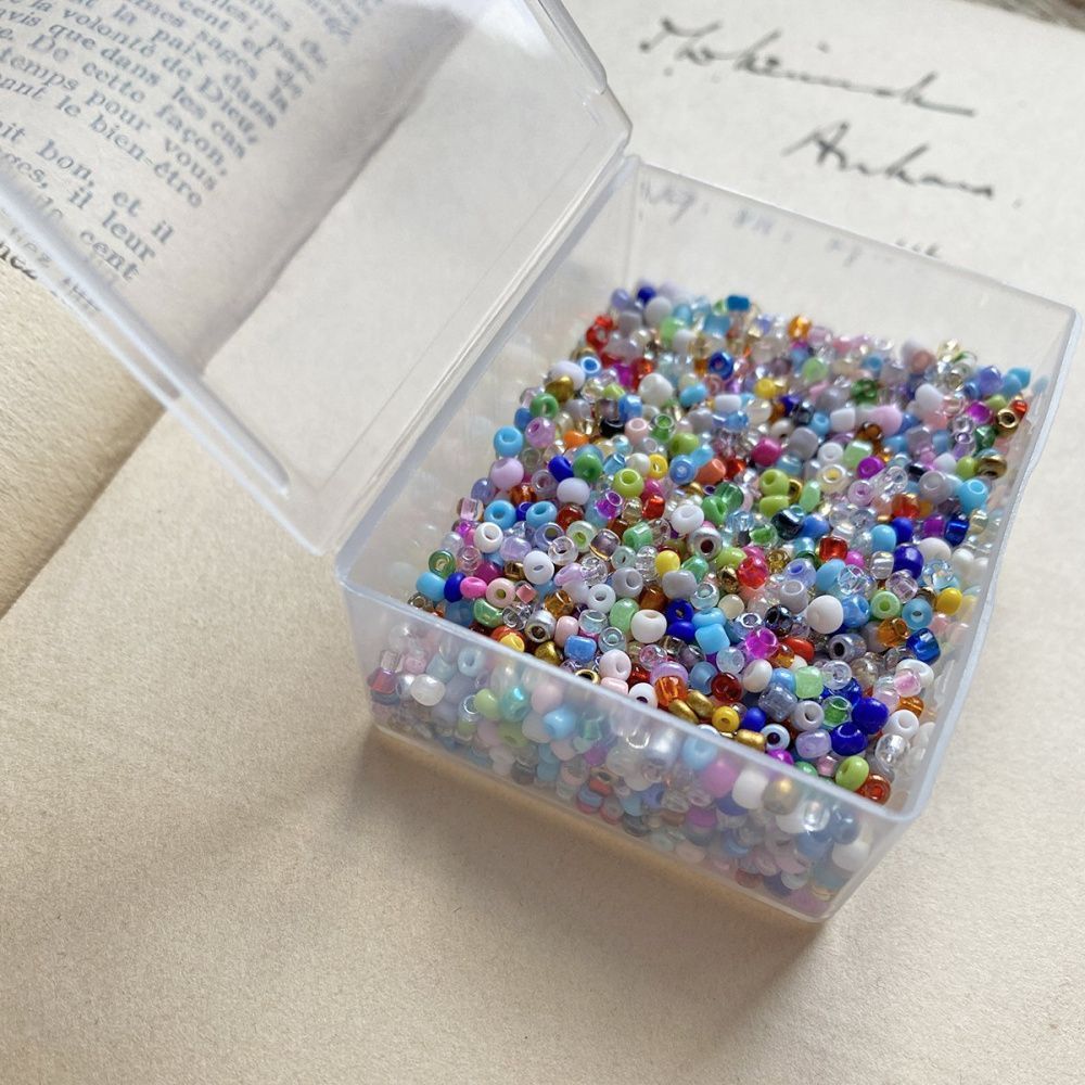 круглый бисер "разноцветный коктейль", набор бисера в коробочке
