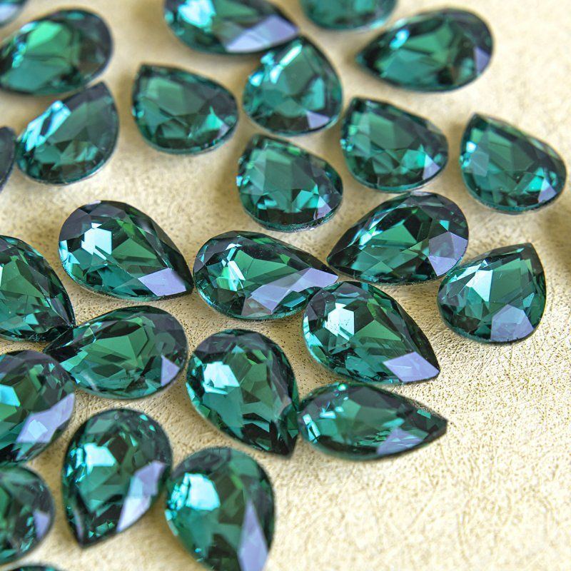 кабошон стекло кристалл, каплевидный, цвет blue zircon, 14х10 мм