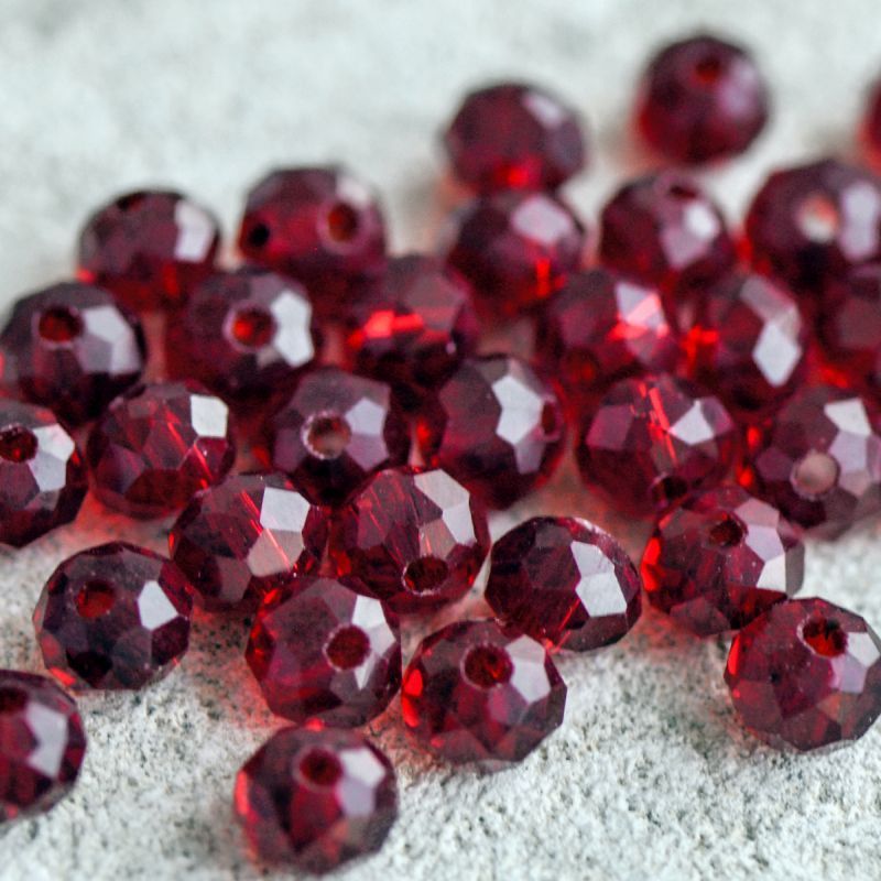бусина, стекло абакус 6, граненая, цвет темно-красный, 6х4 мм