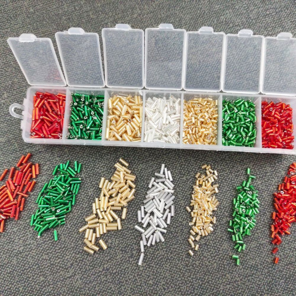 набор бисера стеклярус и рубка "новогодний", 7 цветов