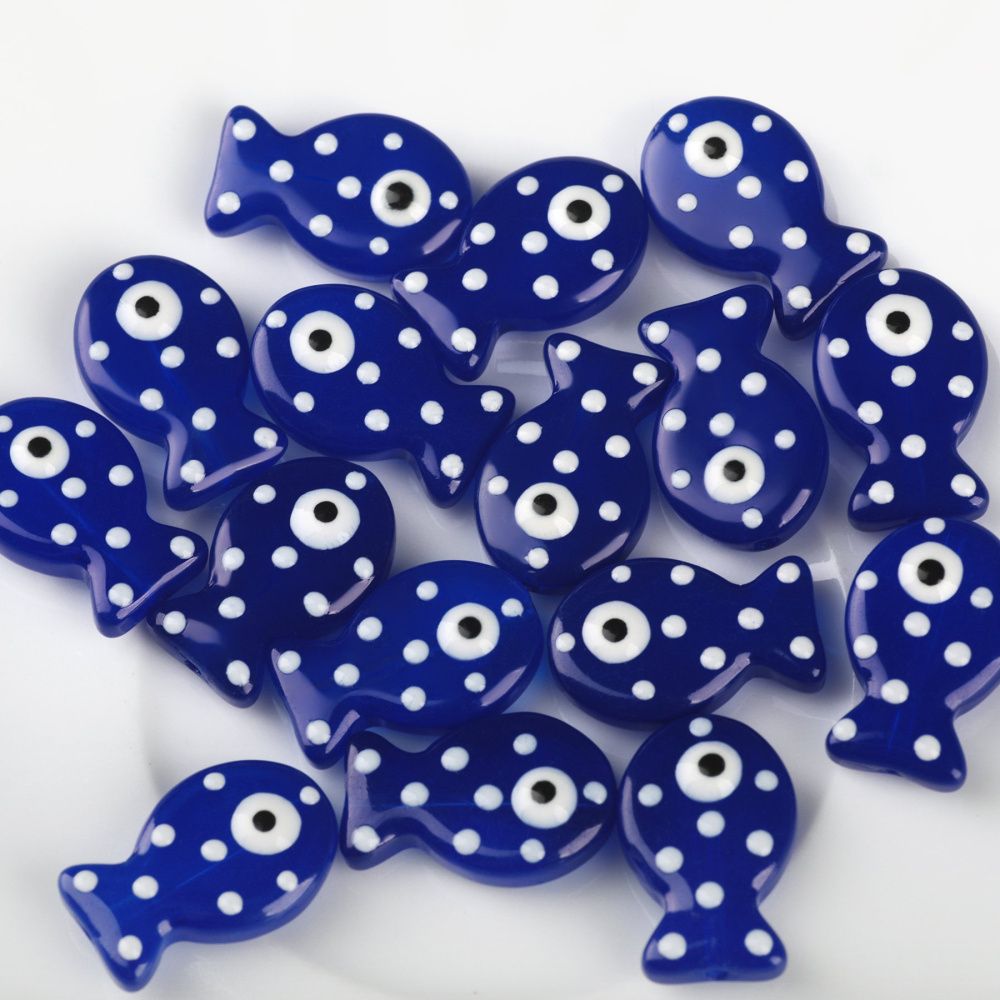 бусина, лэмпворк "рыбка", стекло/эмаль, цвет синий, 19.5x12.5x6-6.5 мм