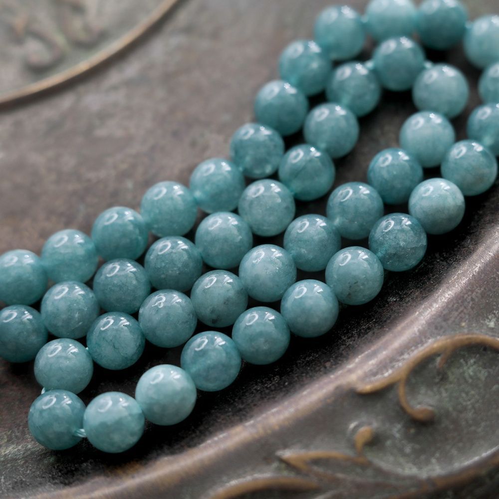 бусина нефрит малайзийский 8, цвет голубой, колорир., 8 мм (стренд 12 шт.)