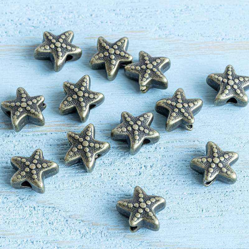 бусина, металл "морская звездочка", цвет античная бронза, 11x10x5 мм