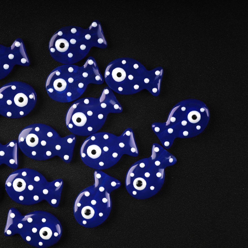 бусина, лэмпворк "рыбка", стекло/эмаль, цвет синий, 19.5x12.5x6-6.5 мм