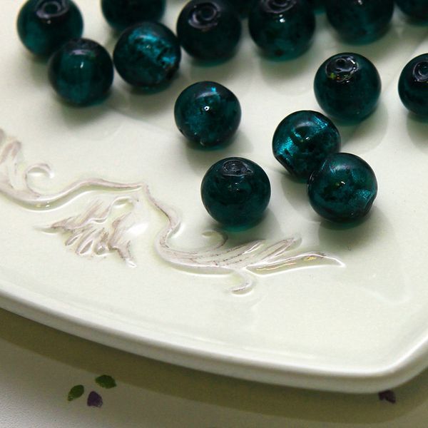 бусина, стекло с фольгой,  цвет морской синий, 12 мм