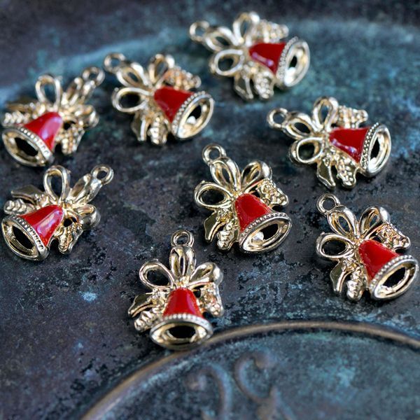 подвеска металлическая "колокольчик рождественский", эмаль, цвет золото, 21x15.5x5 мм