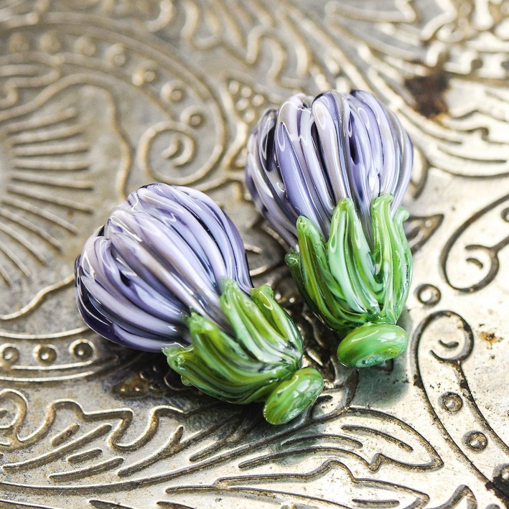 бусина, мурано "чертополох", сиреневый,  22х15 мм