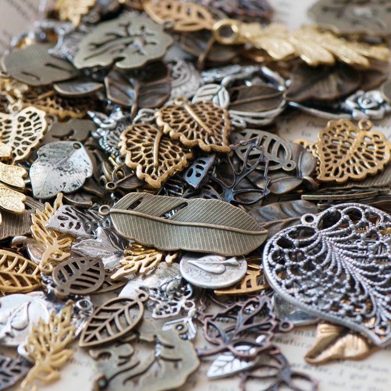 микс металлический из подвесок "листики", цветовой и размерный микс (уп 20 г)