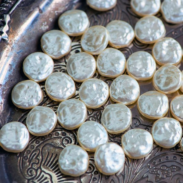 бусина, имитация жемчуга "флэт", акрил, цвет сливочный, 14.5x14.5x5.5 мм