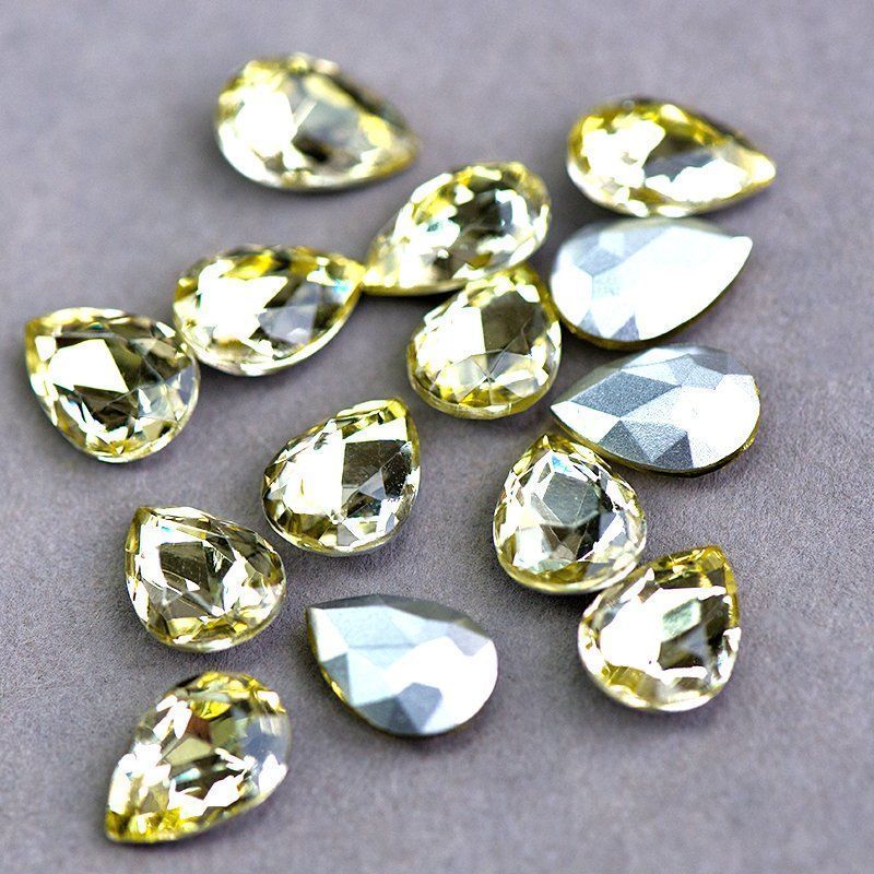 кабошон стекло кристалл, каплевидный, цвет jonquil, 14х10 мм