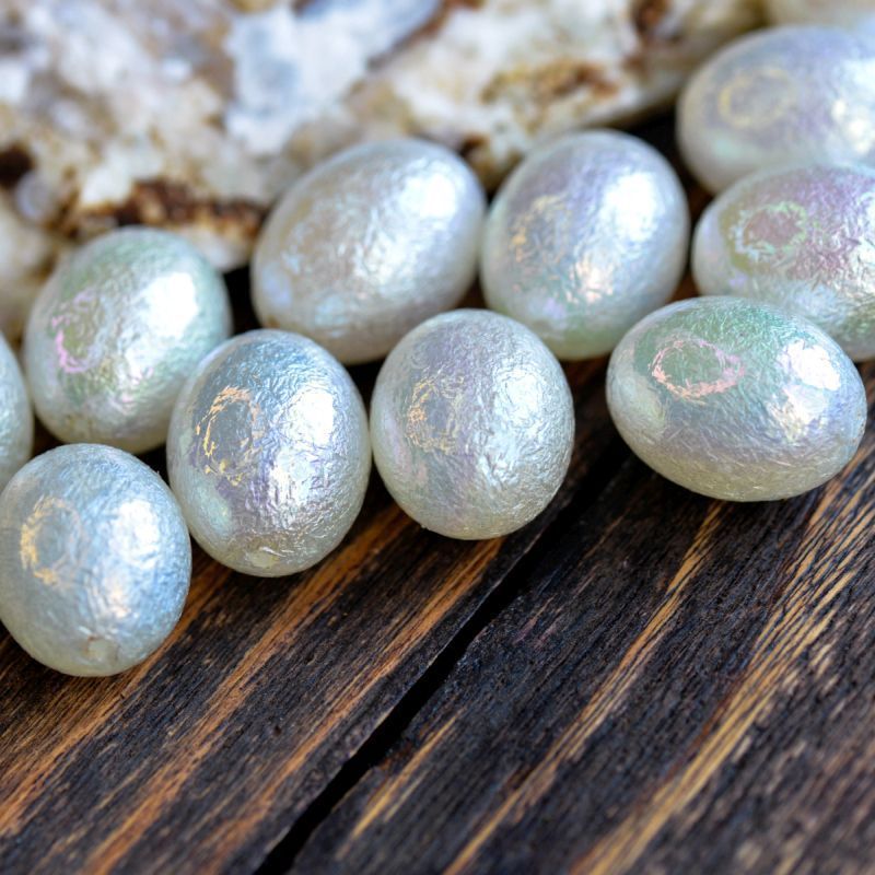 бусина, имитация хлопкового жемчуга, овал, акрил, белый ав, 23x17.5 мм