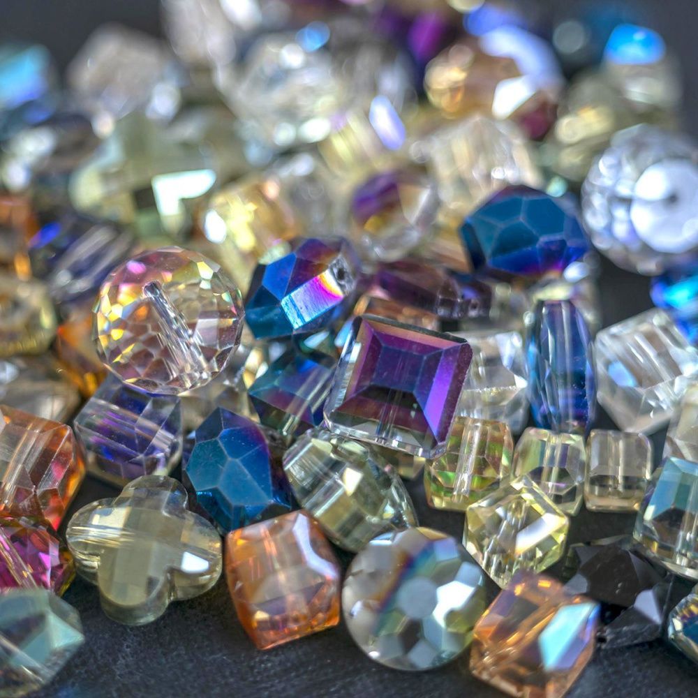 бусина "электра", граненая, стекло, цветовой микс радужный, размерный микс (уп 10 г)