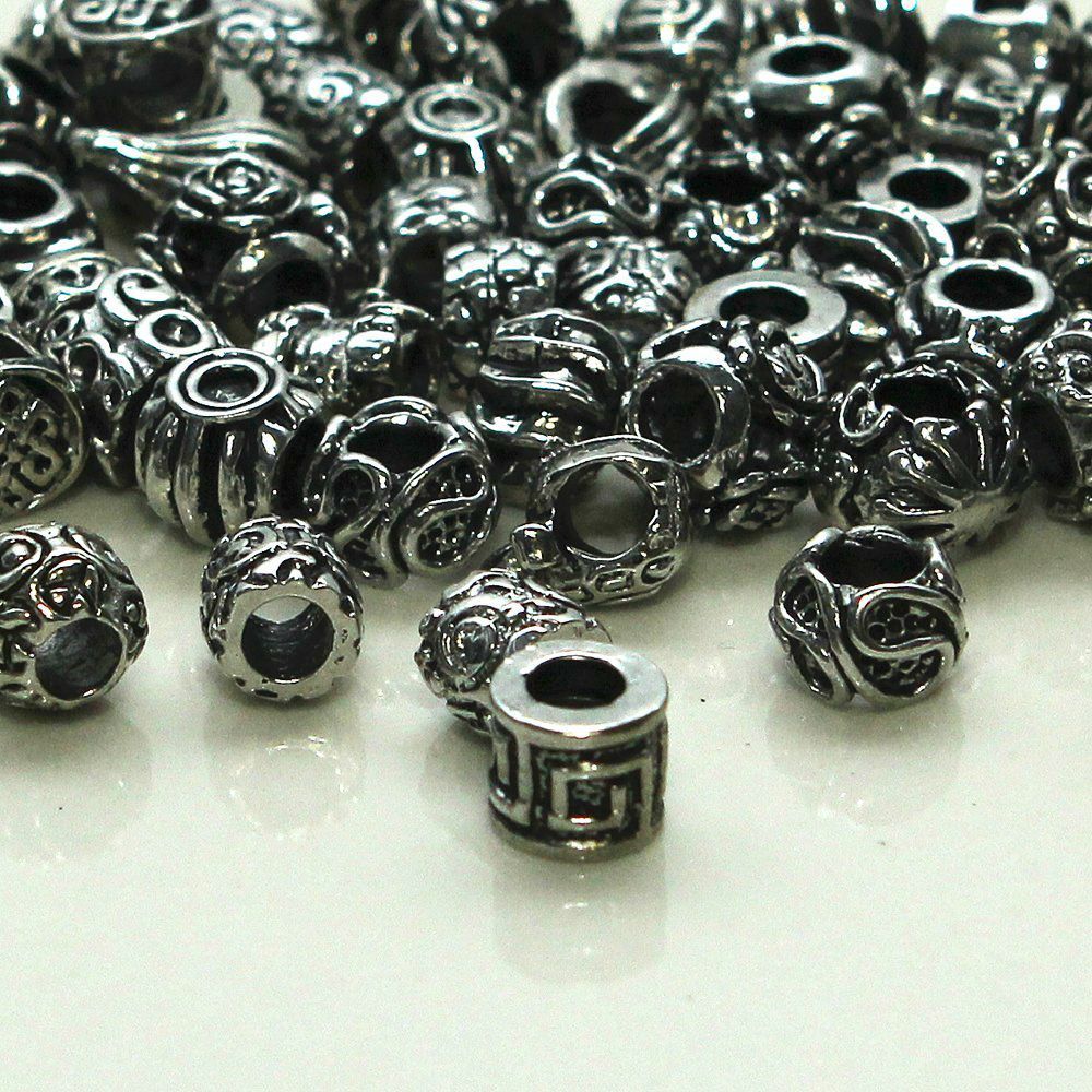 ес бусина металл, цвет античное серебро, размерный микс