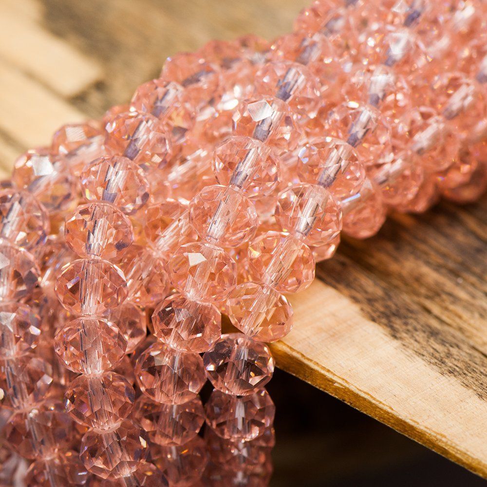 бусина, стекло абакус 8, граненая, цвет бледно-розовый, 8х6 мм