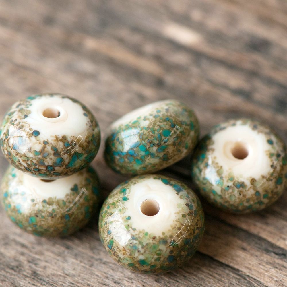 бусина, мурано "пыльца", абакус, бирюзовый, 13х9 мм