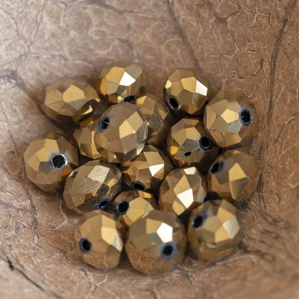 бусина, стекло абакус 10, граненая, цвет светло-золотой зеркальный, 10х7.5 мм