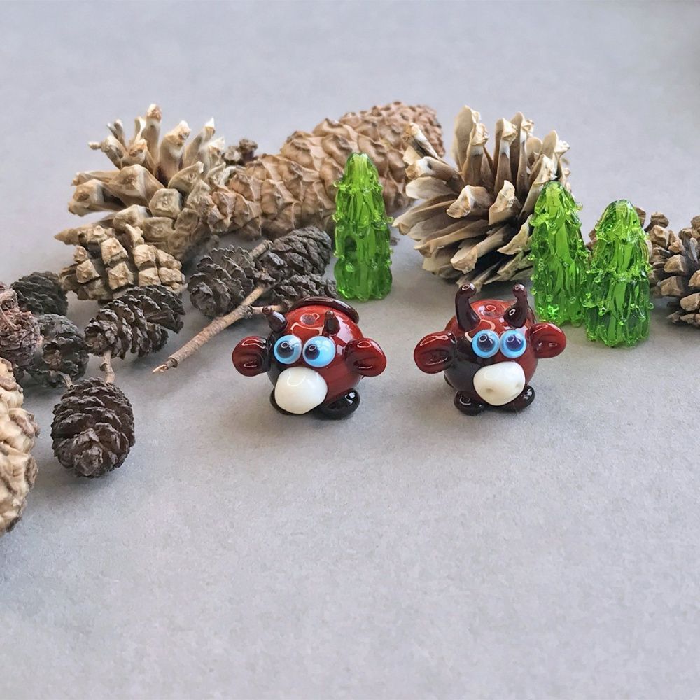 бусина, мурано "корова мурка", коричневый, 18х22х18 мм