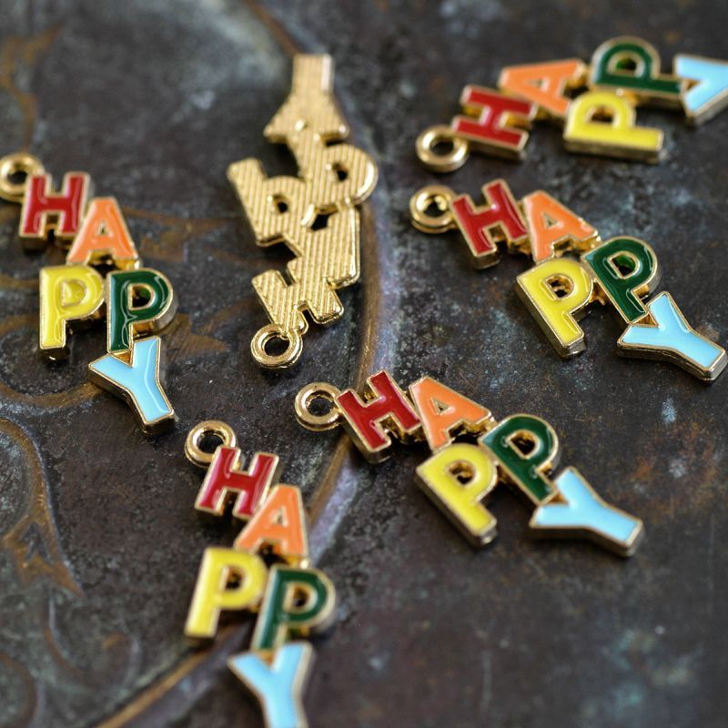 подвеска металлическая "happy", эмаль, цветовой микс, 29x11.2x1.8 мм