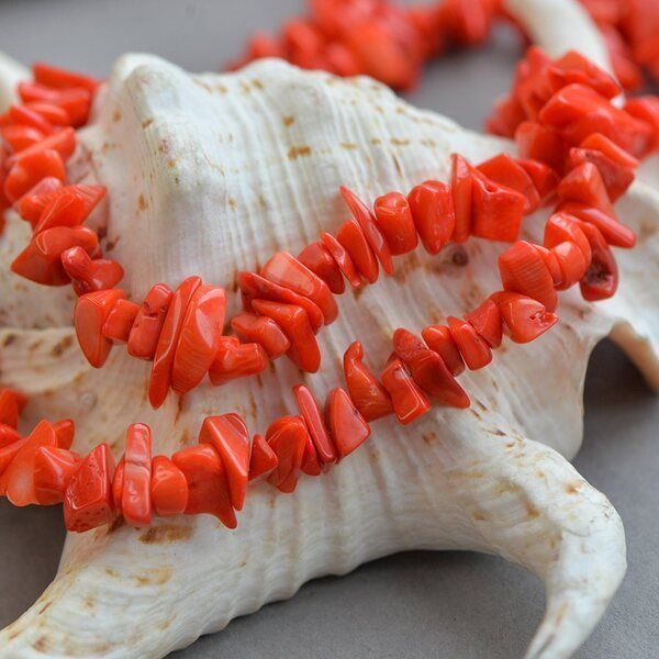 бусина им.коралла осколки, цвет оранжево-красный, колорир., 5-12 мм (уп.20 г)