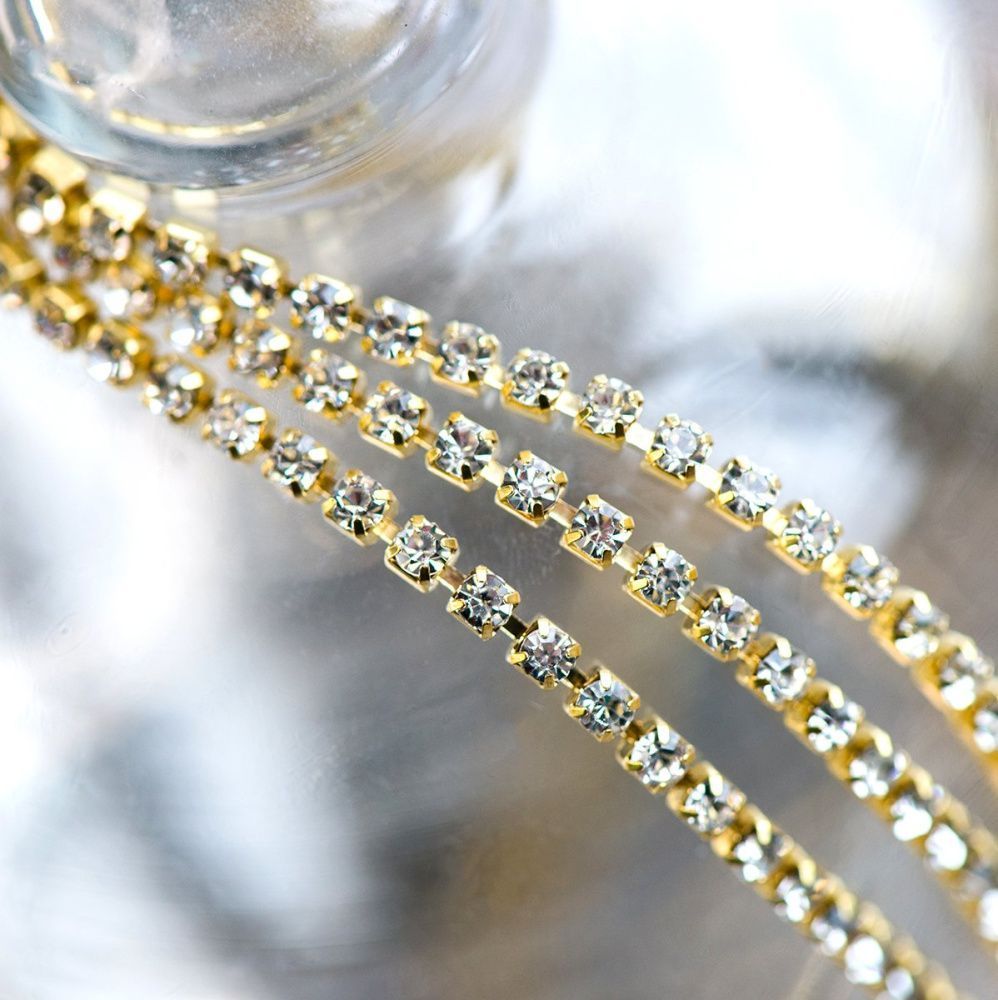 цепочка "стар", со стразами cristal, цвет золото, 3 мм, стразовая лента