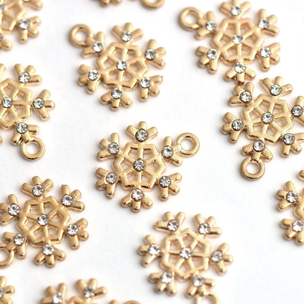 подвеска металлическая "снежинка кристалл", стразы, цвет светлое золото, 18x14x2 мм