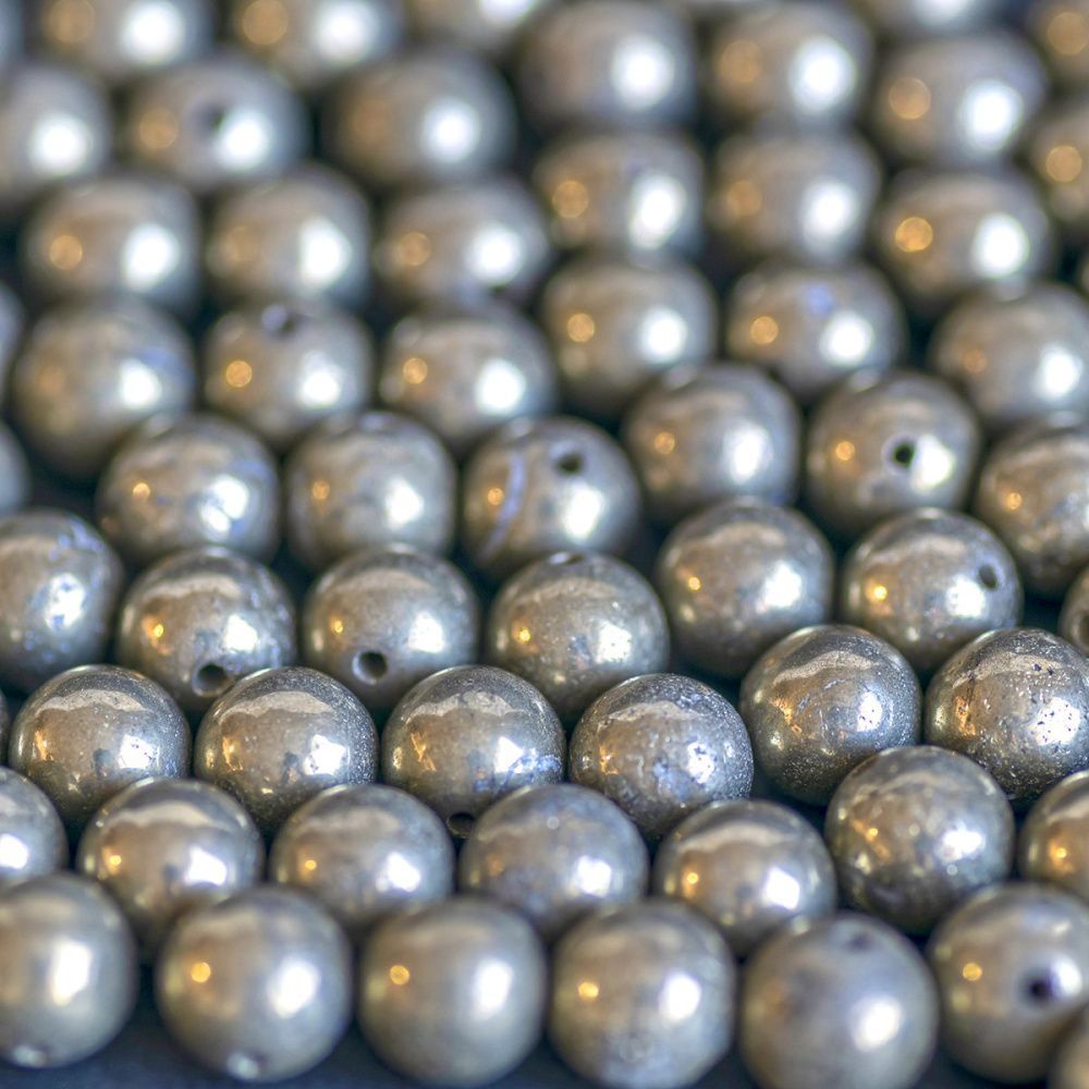 бусина пирит 8, цвет оливково-серый, 8 мм (стренд 12 шт.)