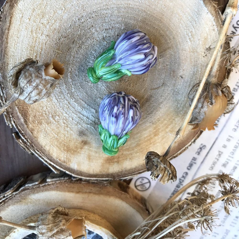 бусина, мурано "чертополох", сиреневый,  22х15 мм