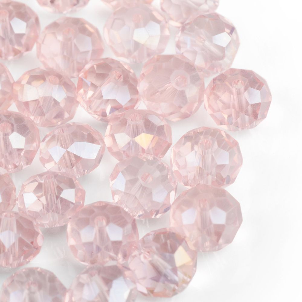 бусина, стекло абакус 12, граненая, цвет розовый радужный, 12х8 мм