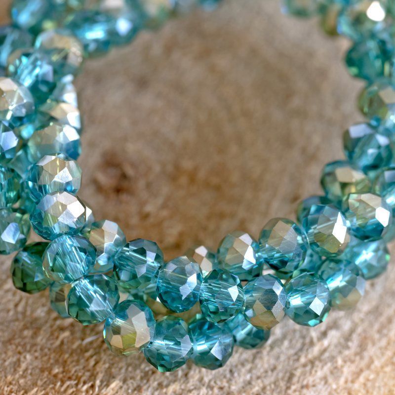 бусина, стекло абакус 3,5, граненая, цвет аквамарин радужный, 3.5х2.5 мм (уп 50+/-10 шт)