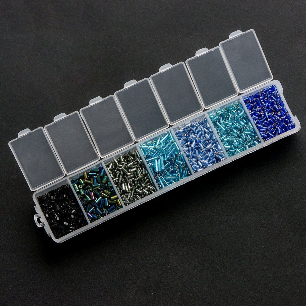 набор бисера стеклярус и рубка "голубой лед", 7 цветов