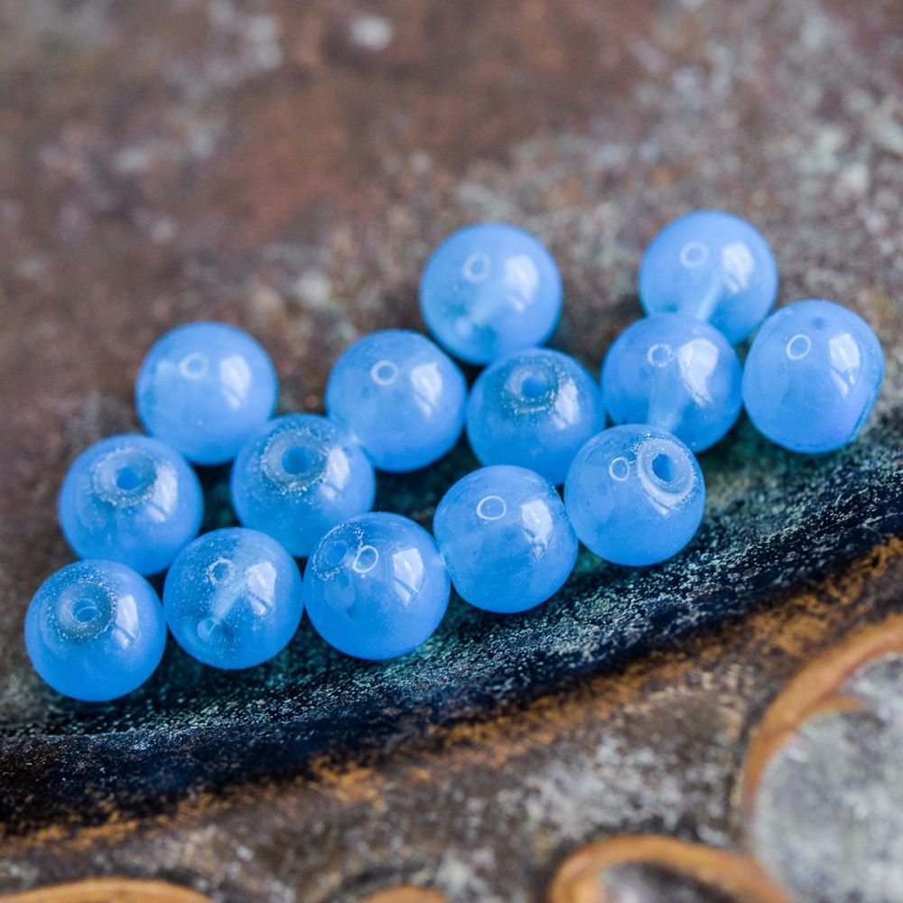 бусина, имитация нефрита, стекло 8, цвет ярко-голубой, 8 мм