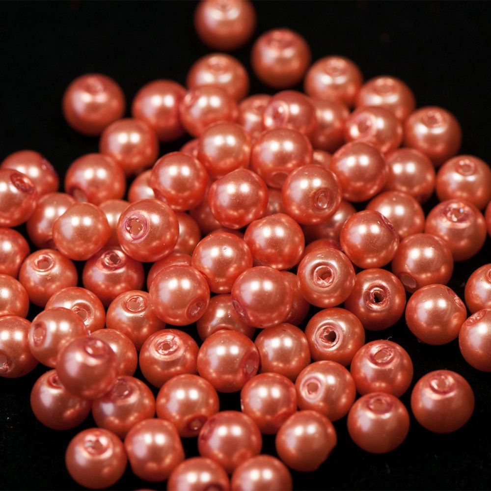 бусина, имитация жемчуга, стекло 6, цвет оранжевый, 6 мм (уп 30 шт)