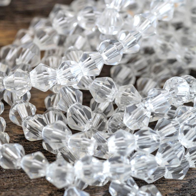 бусина, стекло биконус, цвет прозрачный, 4 мм (уп.30+/-5 шт)