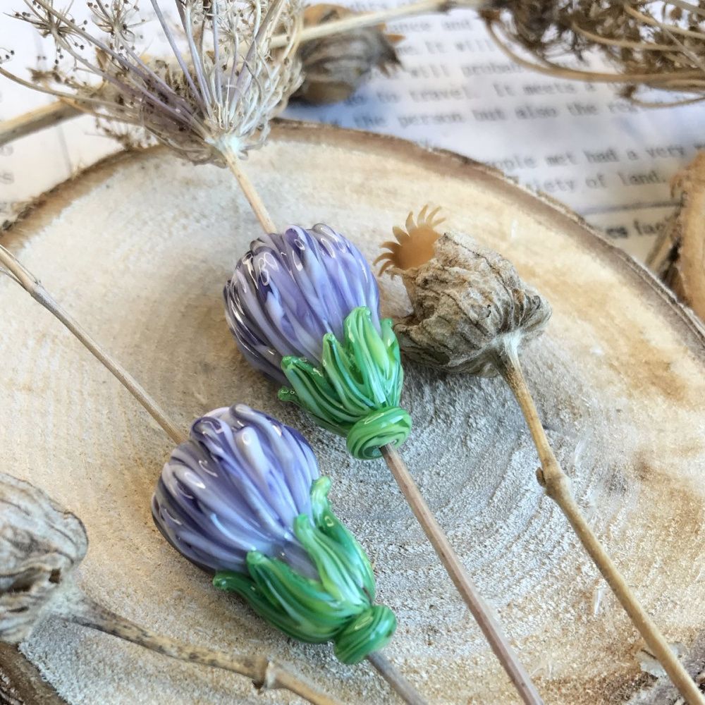 бусина, мурано "чертополох", сиреневый,  22х15 мм