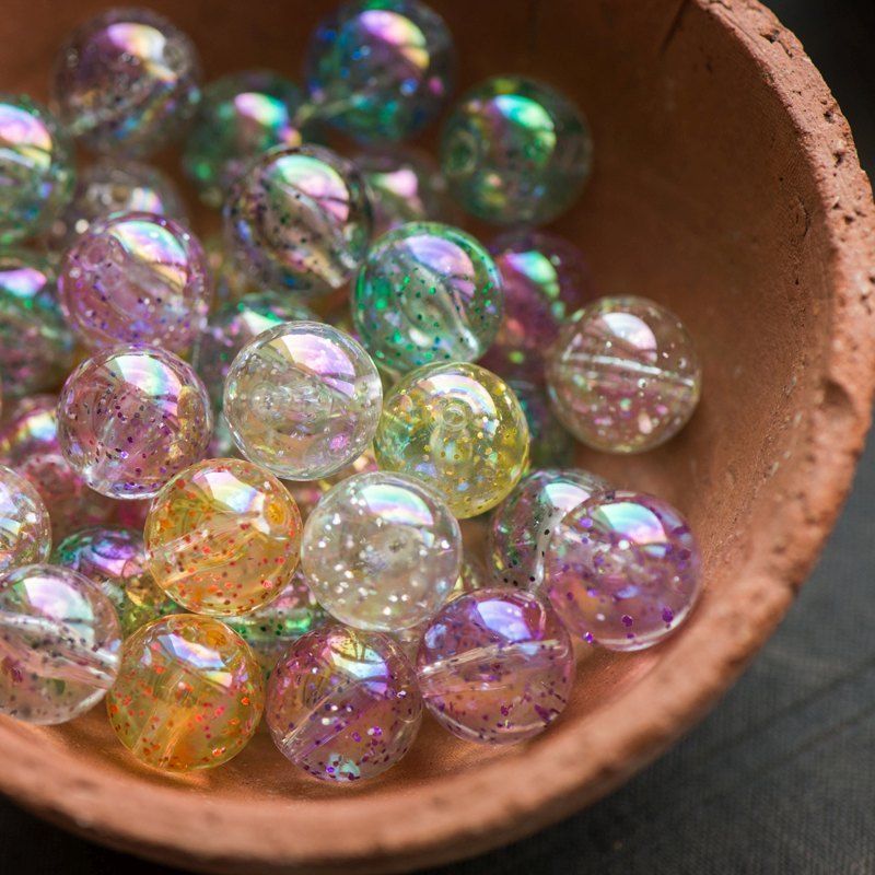 бусина, акрил "глиттер", цветовой микс, 14 мм