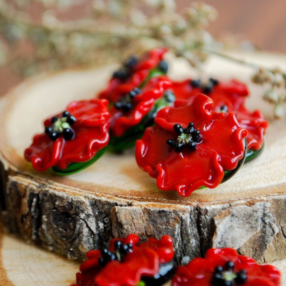 бусина, мурано "мак", фигурная,18х18мм