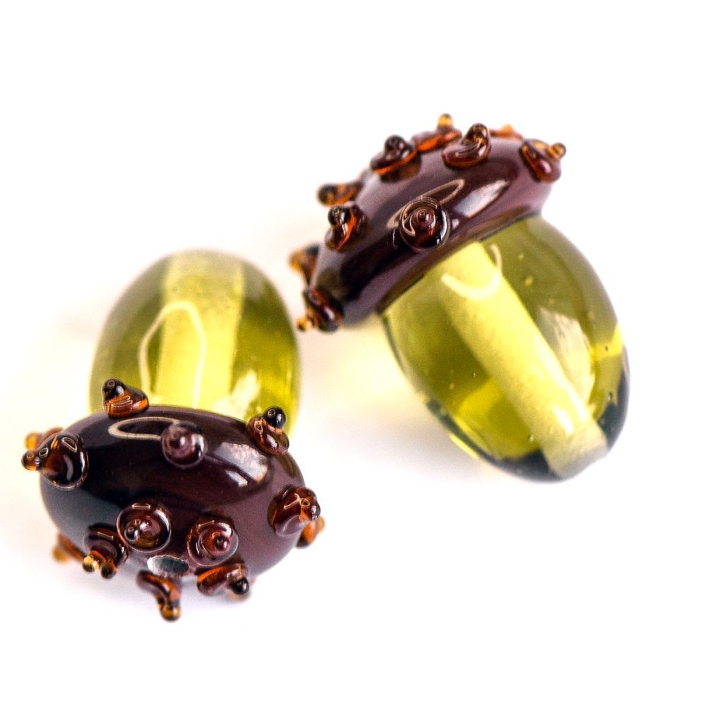 бусина, мурано "желудь", желто-зеленый, 15х12 мм