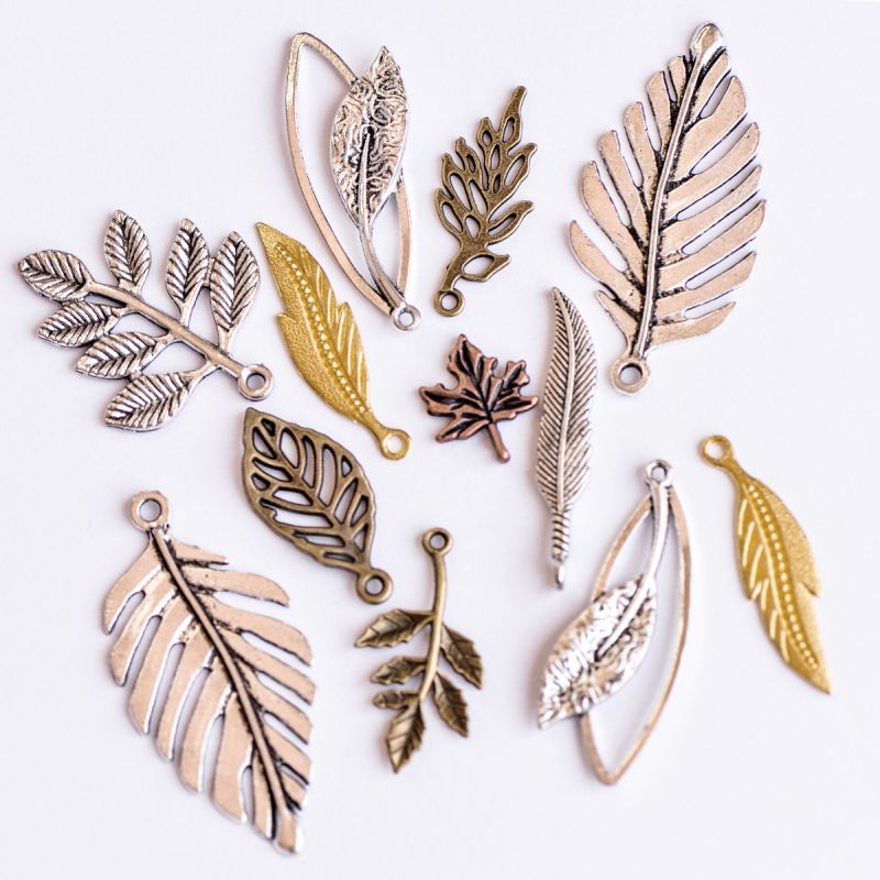 микс металлический из подвесок "листики", цветовой и размерный микс (уп 20 г)