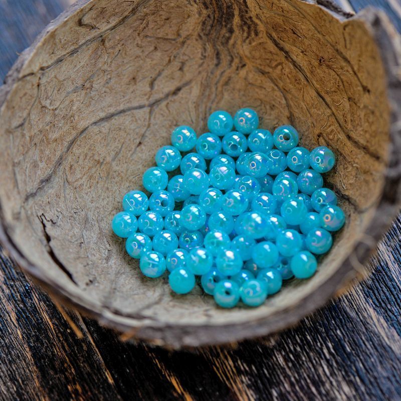 бусина, акрил 6, цвет голубой радужный, 6 мм (уп 30 +/-3 шт)