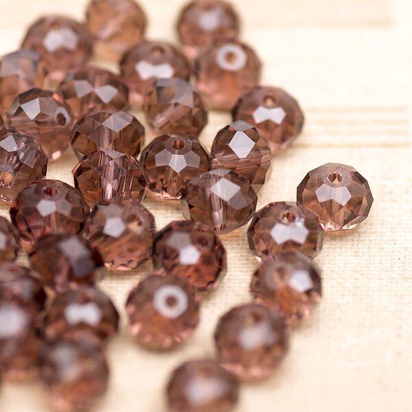 бусина, стекло абакус 8, граненая, цвет корицы, 8х6 мм