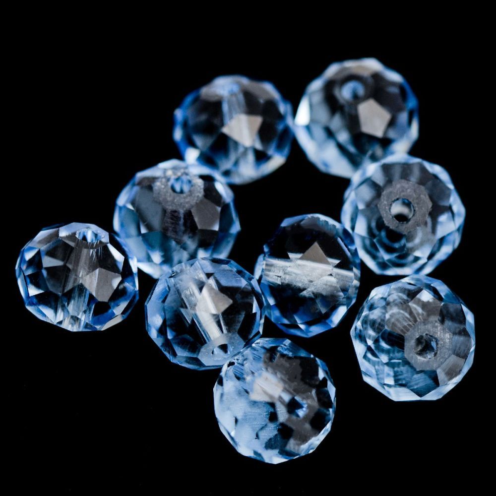 бусина, стекло абакус 10, граненая, цвет голубой, 10х7 мм 