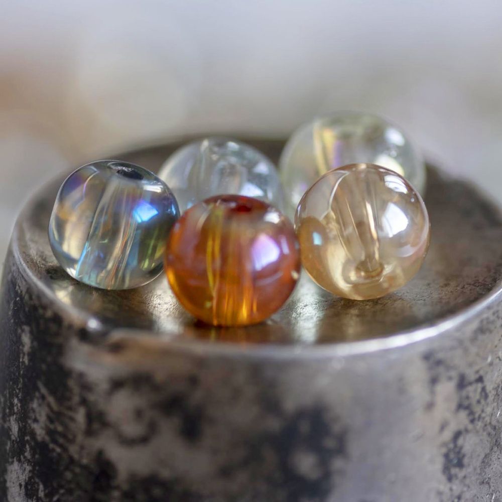 бусина, стекло 6, цветовой микс радужный, 6 мм