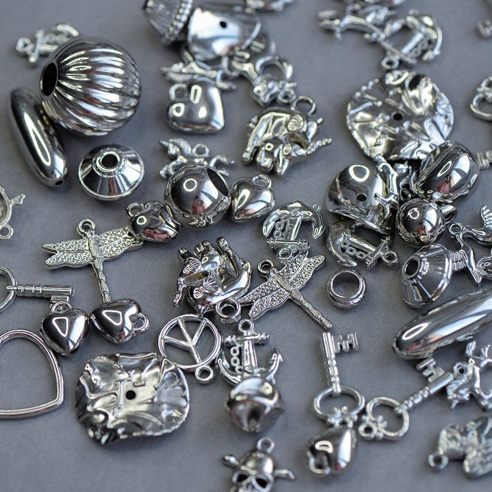 микс акриловый разной формы, им. металла, цвет платина (уп 20 г)