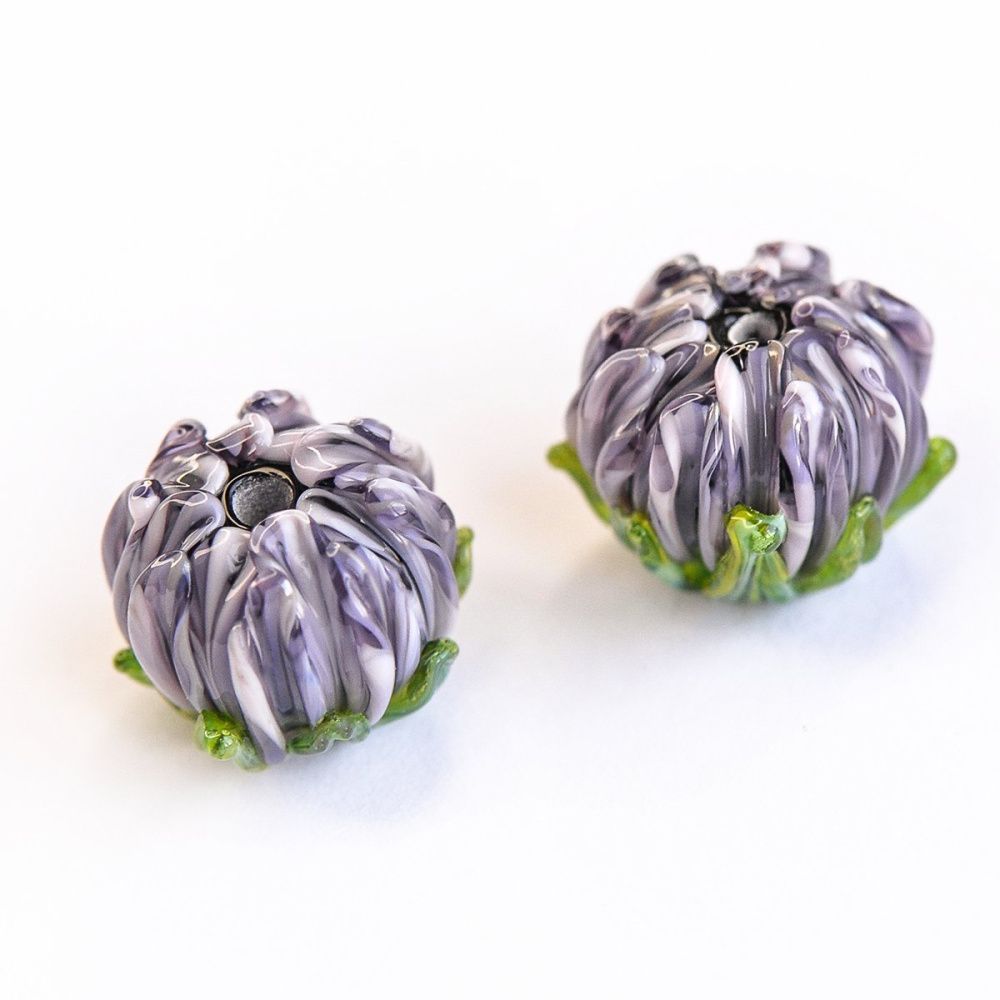 бусина, мурано "хризантема", сиреневый,  22х15 мм