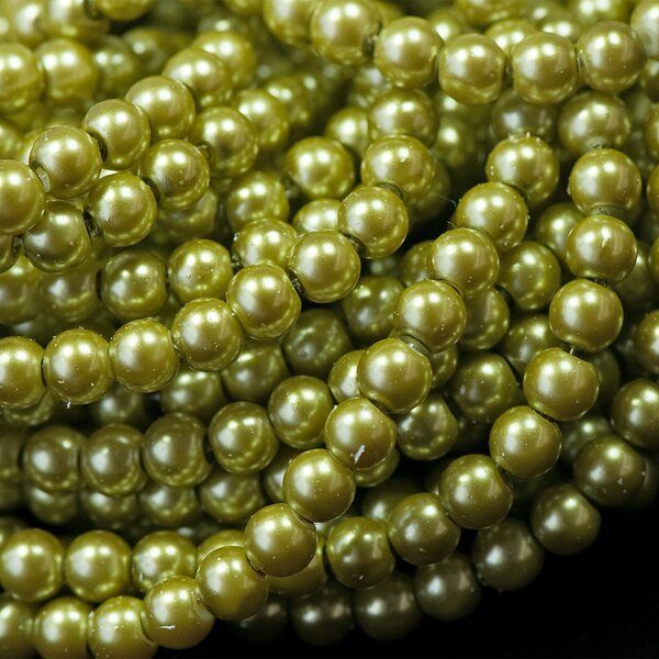 бусина, имитация жемчуга, стекло 6, цвет зеленый, 6 мм (уп 30 шт)