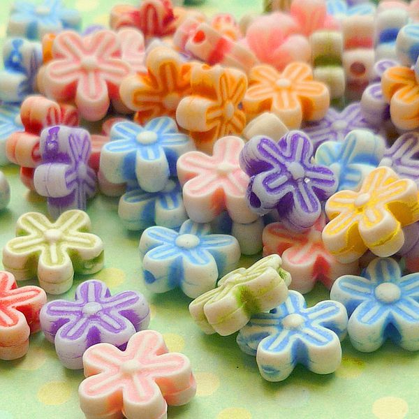 бусина, акрил "цветок", цветовой микс, 6 мм (уп 20 +/-2 шт)