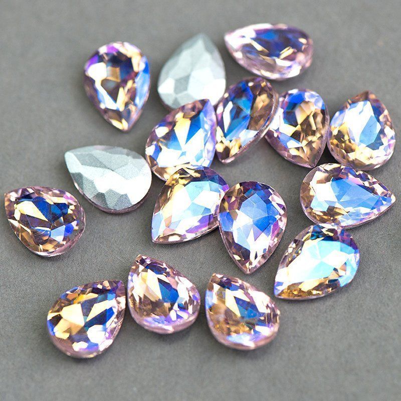 кабошон стекло кристалл, каплевидный, цвет lt.pink ab, 14х10 мм